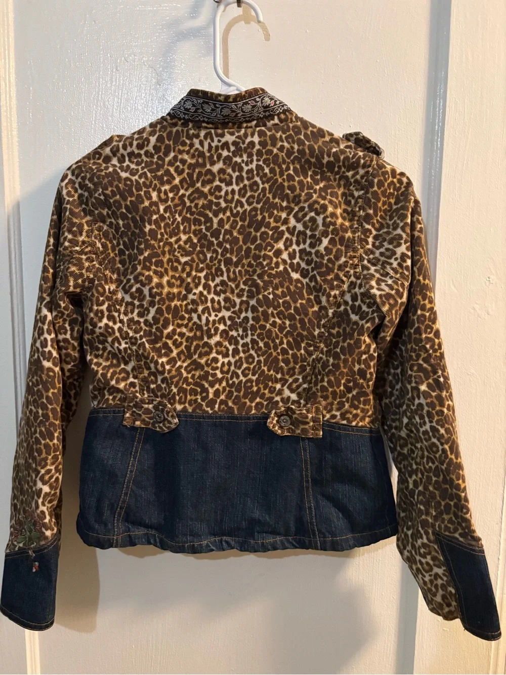 The Children's Place Leopard Print Denim Trim Jacket with Pink Accents